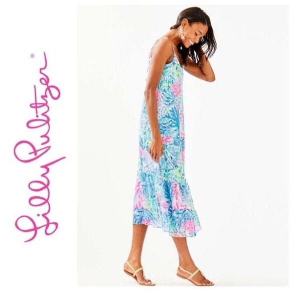 Lilly Pulitzer Winni spaghetti straps flowy romantic beachy midi